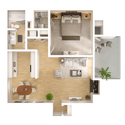 Floor plan for 1 bed, 1 bath, 724 sqft